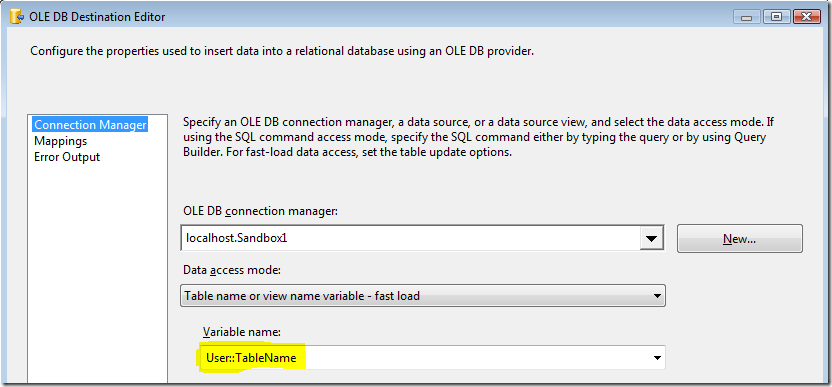 Configuring Destination Tables